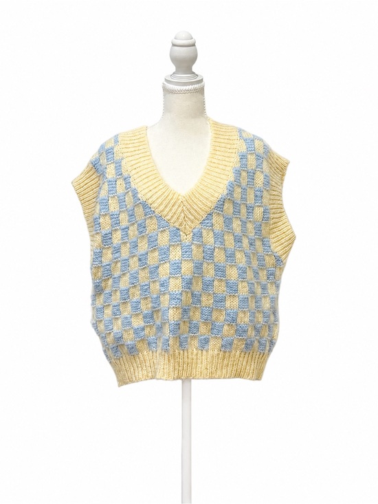 English Factory Sweaters - English Factory Blue Cream Checkerboard Sweater Vest Size M